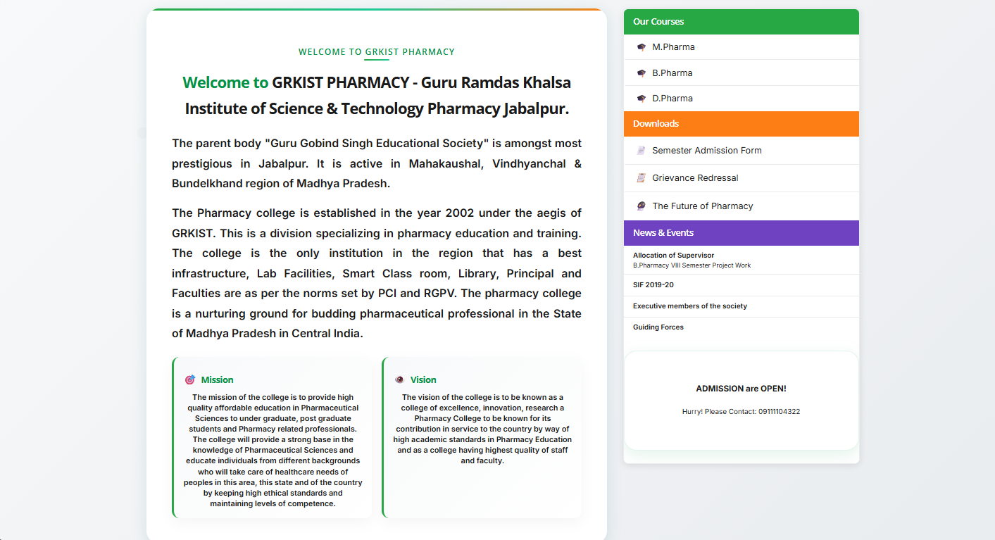 GRKIST Pharmacy College Website System