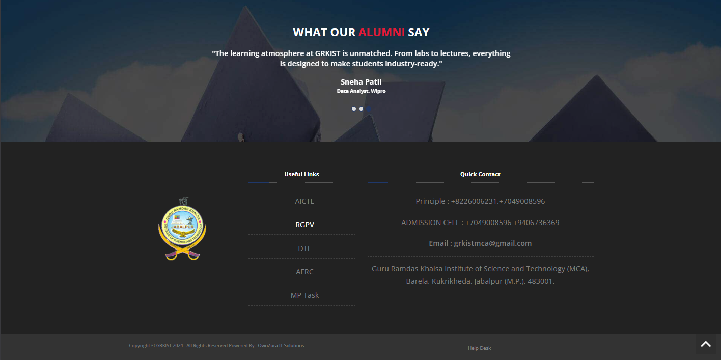 GRKIST MCA Department Website System