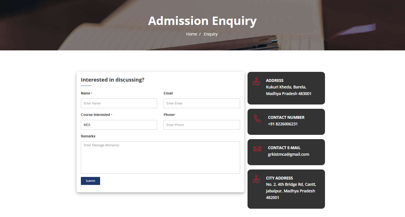 GRKIST MCA Department Website System